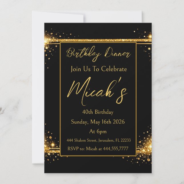 Gold Black Simple Sparkles Glitter Shiny Luxury  Invitation (Front)