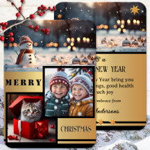Gold Black Snowman Photo Christmas