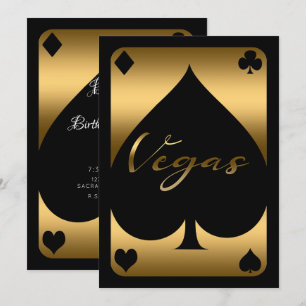 Gold & Black Spade Casino Las Vegas 21st Birthday Invitation