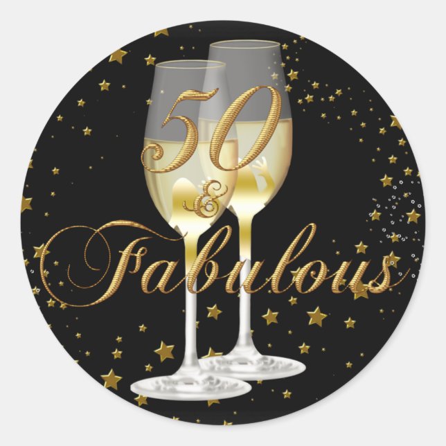 Gold Black Sparkle 50 & Fabulous Birthday Sticker (Front)