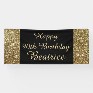 Gold/Black Sparkle 90th Birthday Party Banner