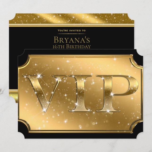 Gold & Black Sparkle Glam VIP Party Event Ticket Invitation (Front/Back)
