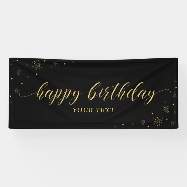Gold & Black | Sparkle Happy Birthday Party Banner (Horizontal)