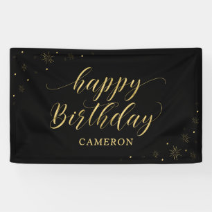 Gold & Black   Sparkle Happy Birthday Party Banner