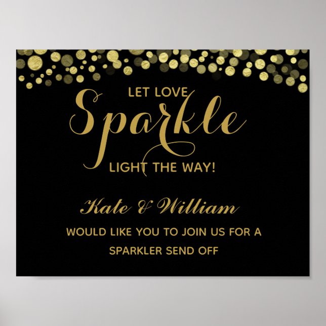 Gold & Black sparkler send off wedding sign (Front)