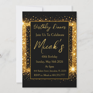 Gold Black Sparkles Glitter Shiny Dots Luxury Glam Invitation