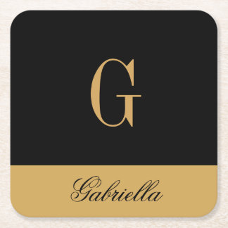 Gold Black Square Paper Coaster