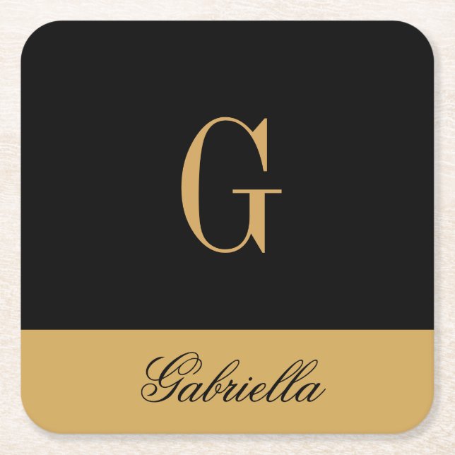 Gold Black Square Paper Coaster (Front)