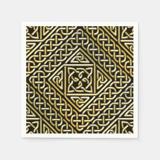 Gold Black Square Shapes Celtic Knotwork Pattern Napkin