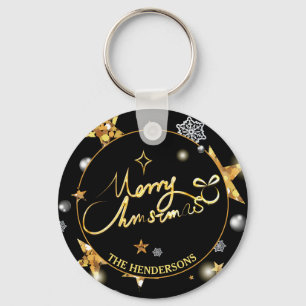 Gold Black Stars Custom Christmas Gift Key Ring