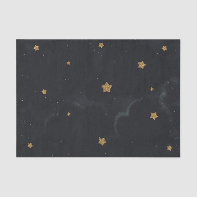 Gold Black Stars Dark Night Sky Baby Shower Party Tissue Paper (Front)
