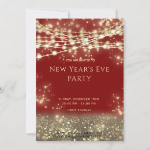 Gold black string lights New Year's Eve Invitation
