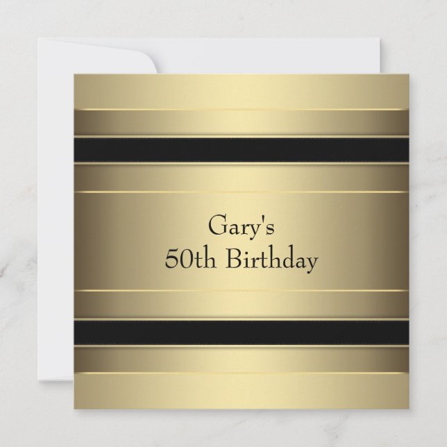 Gold Black Stripe Mans 50th Birthday Party Invitation (Front)