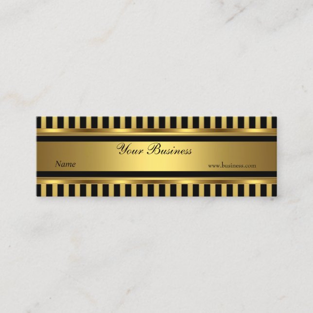 Gold Black Stripe Skinny Mini Business Card (Front)