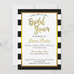Gold Black Striped Bridal Shower Glitter Classic Invitation