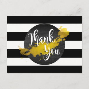 Gold Black Striped Thank You wedding Postcard