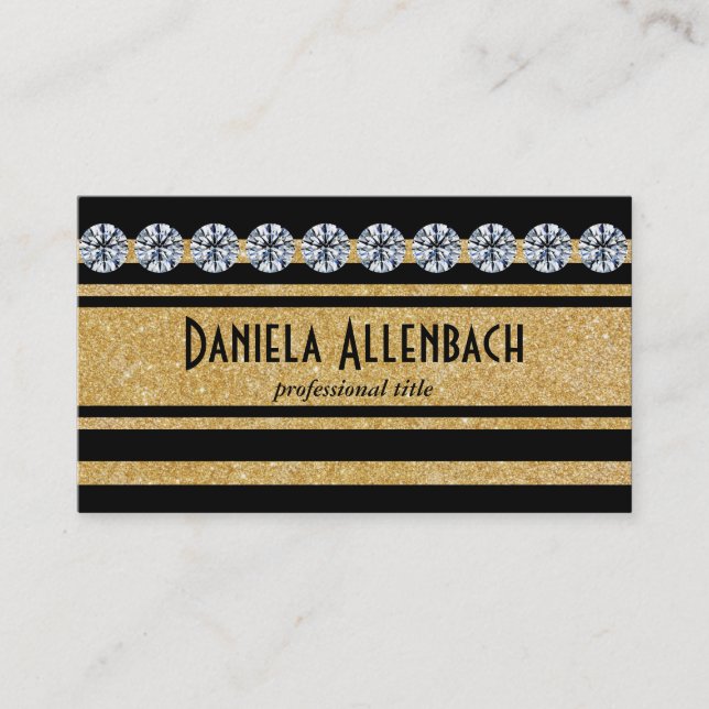 Gold & Black Stripes 2 | Diamonds Business Card (Front)