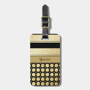 Gold & Black Stripes And Glitter Spots Luggage Tag