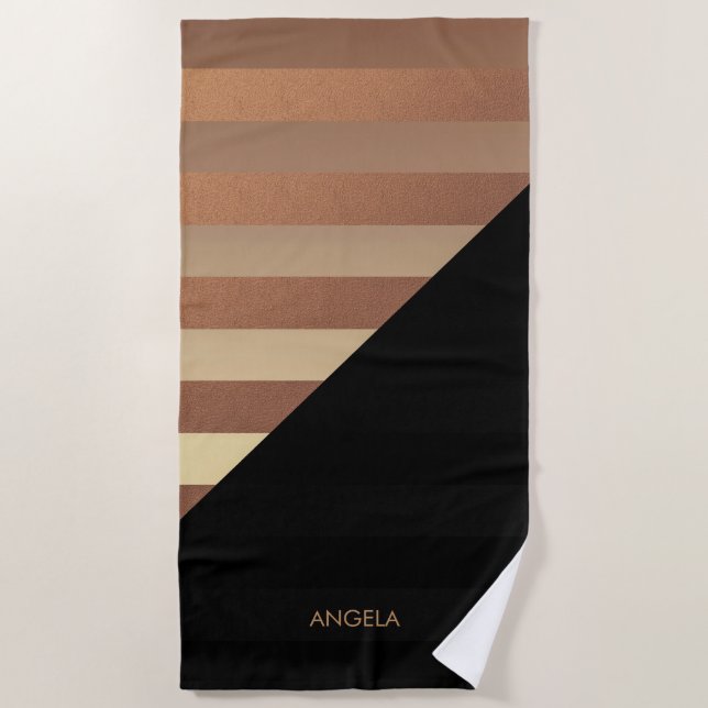 Gold Black Stripes Beach Towel (Front)