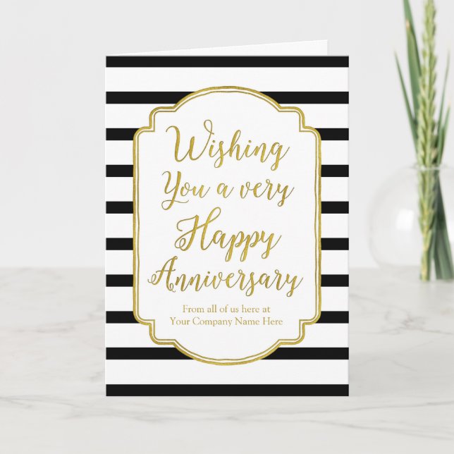 Gold Black Stripes Employee Anniversary Card (Front)