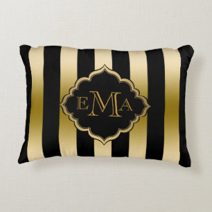 Gold & Black Stripes Geometric Pattern Decorative Cushion
