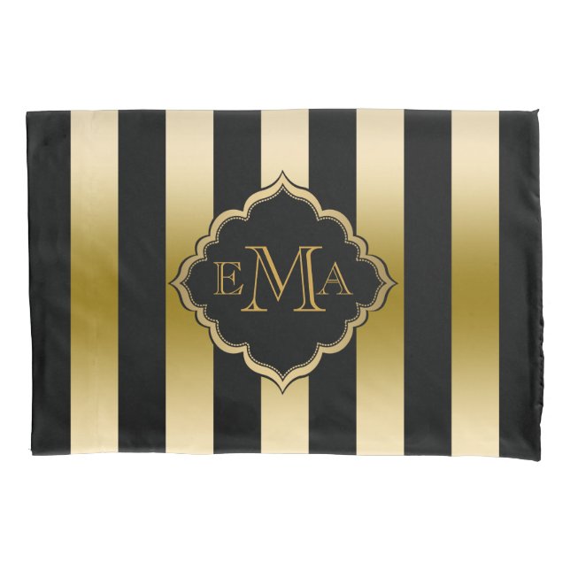 Gold & Black Stripes Geometric Pattern Pillowcase (Front)