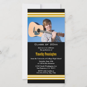 Gold black stripes graduation party announcement