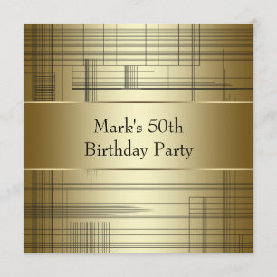 Gold Black Stripes Mans Classy 50th Birthday Party Invitation