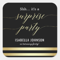 Gold & Black Stripes Shh... It's A Surprise Party