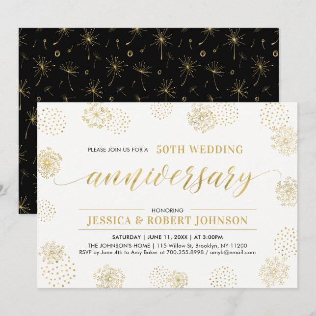Gold & Black | Stylish 50th Wedding Anniversary Invitation (Front/Back)