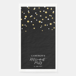 Gold & Black Stylish Confetti Retirement Party Napkin