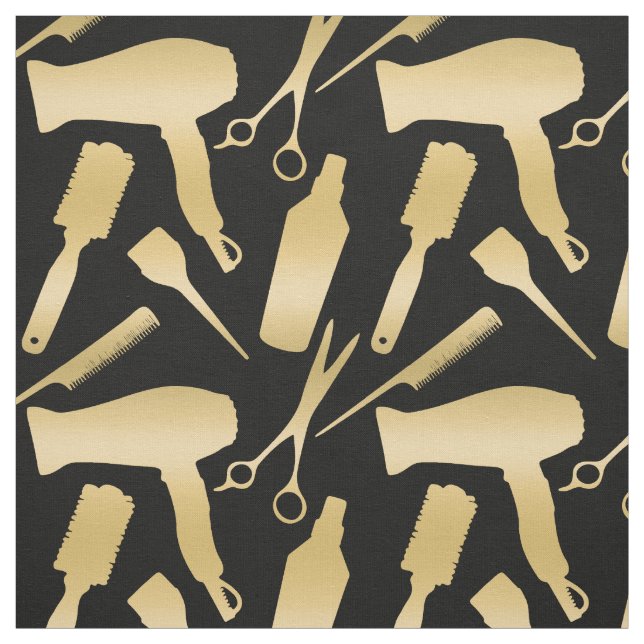 Gold Black Stylist Tools Hairstylist Hair Salon Fabric (Swatch)
