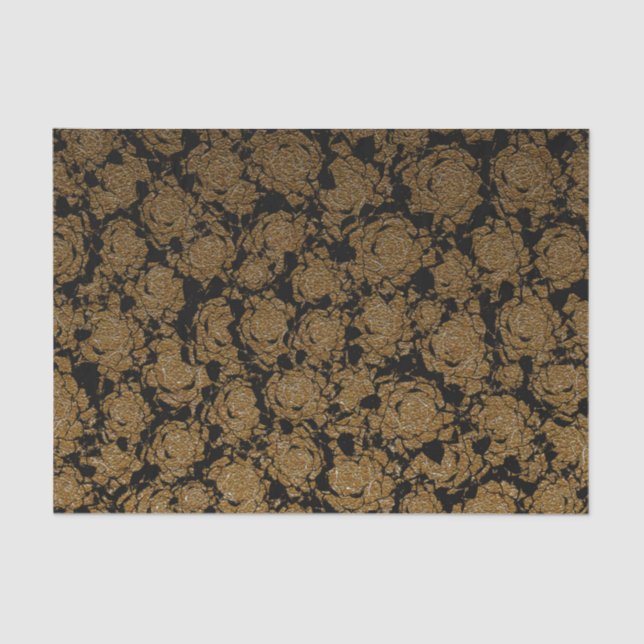 Gold Black Succulent Floral Metallic Pattern Tissue Paper (Front)
