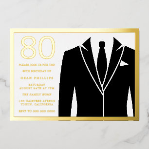 Gold & Black Suit & Tie 80th Birthday Party Golden