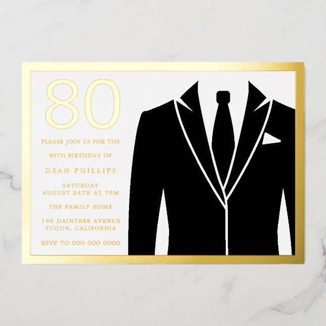 Gold & Black Suit & Tie 80th Birthday Party Golden (Front)