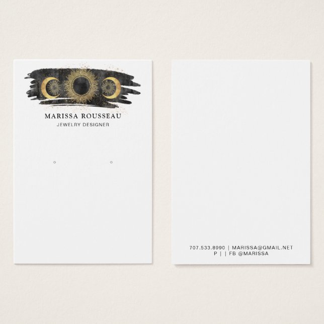 Gold Black Sun Moon Star Earring Display Card (Front & Back)