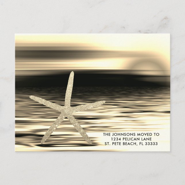 Gold Black Sunset Starfish Moved to Florida Announcement Postcard (Front)