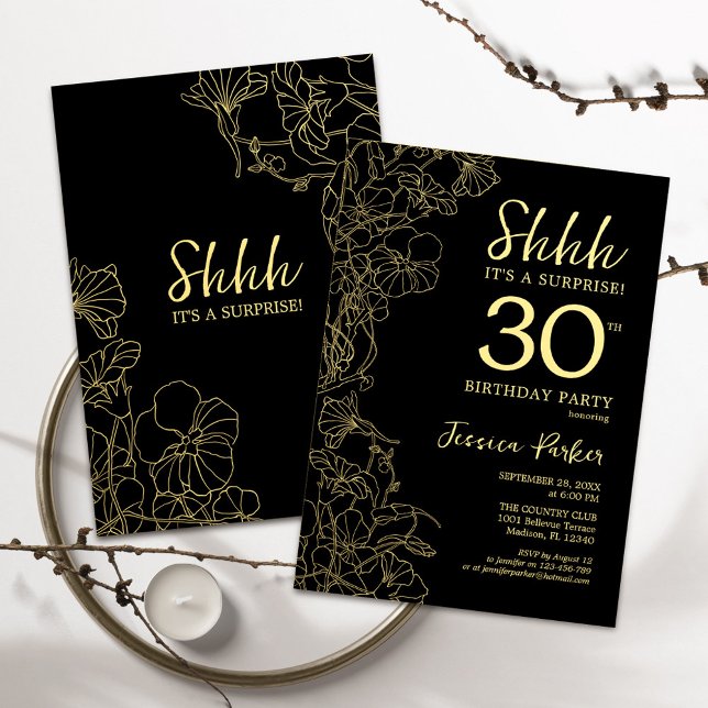 Gold Black Surprise 30th Birthday Invitation (Creator Uploaded)