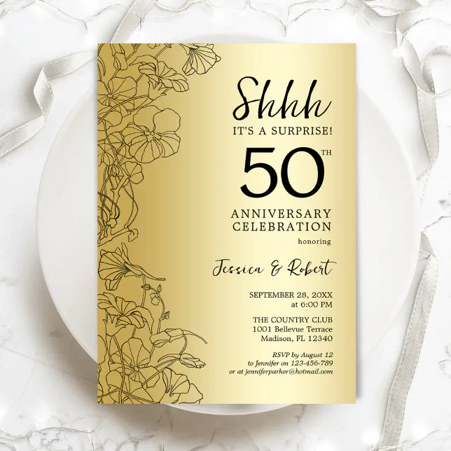 Gold Black Surprise 50th Anniversary Invitation Zazzle