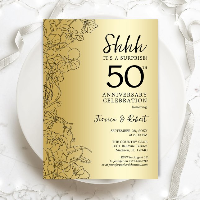 Gold Black Surprise 50th Anniversary Invitation (Creator Uploaded)