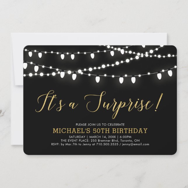 Gold & Black | Surprise 50th Birthday Party Invitation (Front)