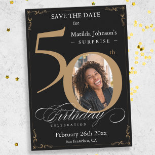 Gold Black Surprise 50th Birthday Save The Date Invitation
