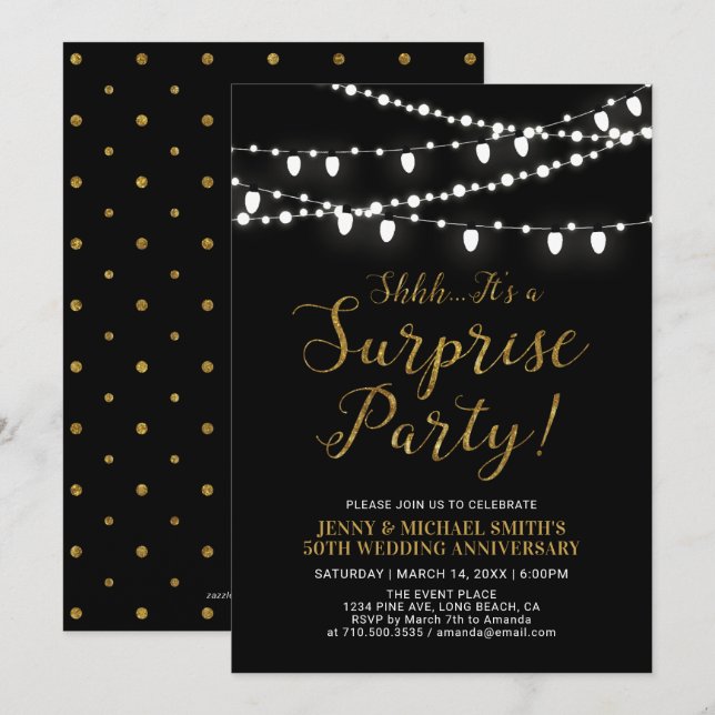 Gold & Black | Surprise 50th Wedding Anniversary Invitation (Front/Back)