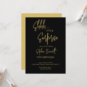 Gold Black Surprise Party Script 50th Birthday Invitation