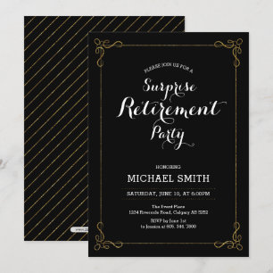 Gold & Black   Surprise Retirement Party Invitation