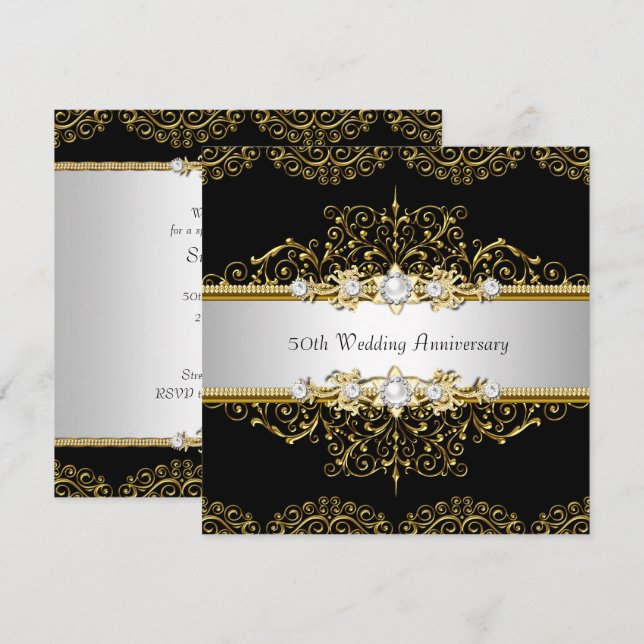 Gold Black Swirl 50th Wedding Anniversary Invite (Front/Back)