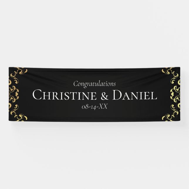 Gold & Black Swirl Gothic Wedding Banner (Horizontal)