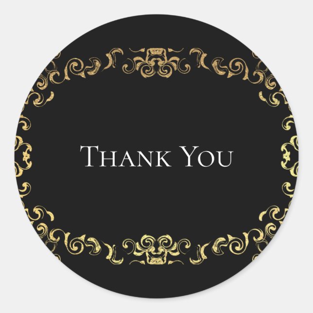 Gold & Black Swirl Gothic Wedding Classic Round Sticker (Front)