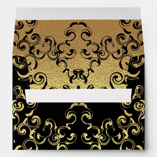 Gold & Black Swirl Gothic Wedding Envelope (Back (Bottom))