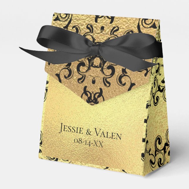 Gold & Black Swirl Gothic Wedding Favour Box (Front Side)